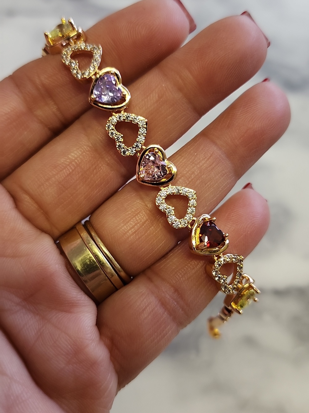 Sparkle Multi-colored Heart Shape Gold Plated Bracelet